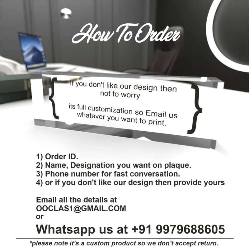 OOCLAS Desk Name Plates, IAS Officer Desk Name Plate, Custom Acrylic Desk Nameplate, Government Sign Plate In Size 8 X 2.50 X 1.25 Inches 5