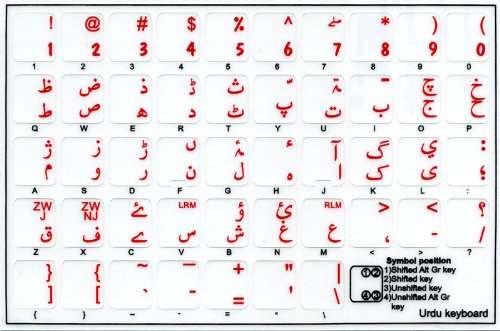 4Keyboard Urdu Keyboard Decals with RED Lettering ON Transparent Background 2