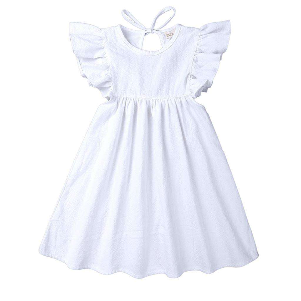 Toddler Baby Girl Dress Summer Cotton Linen Ruffle Halter Sleeveless Kids Casual Beach Party Dresses 2-7 Years (White, 4-5T, 4_Years) 1