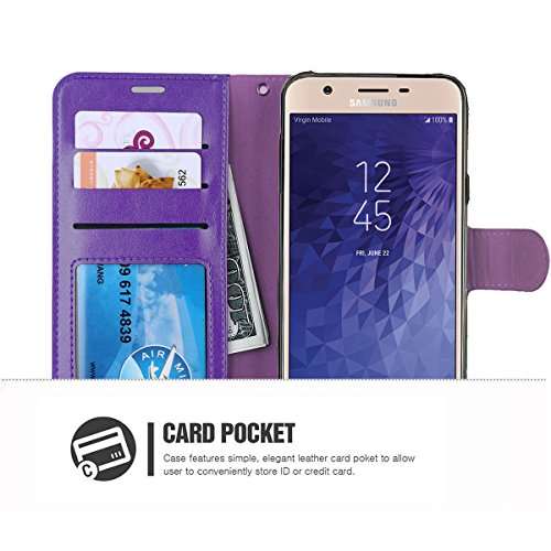 ERAGLOW Galaxy J7 2018 Case/J7 V 2nd case/J7 Refine/J7 Star/J7 Aero/J7 Crown/J7 Top/J7 Aura/J7 Eon Case,Luxury PU Leather Wallet Flip Protective Case Cover for Samsung Galaxy J737 (Purple) 3
