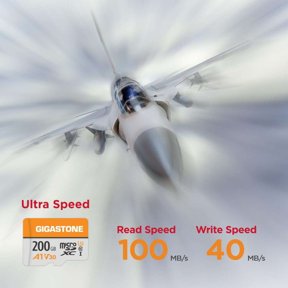 GIGASTONE 200GB Micro SD Card 2-Pack, A1 V30, 4K Video Recording, Compatible with Security Camera, Dash Cam, Drone, 100MB/s MicroSDXC Memory Card UHS-I V30 Class 10, with Adapter 3