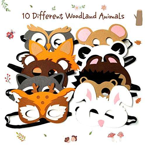 CiyvoLyeen Forest-Friends Animals Felt Masks 10 pcs Woodland Creatures Animal Cosplay Zoo Camping Themed Party Favors Supplies for Boys or Girls 2
