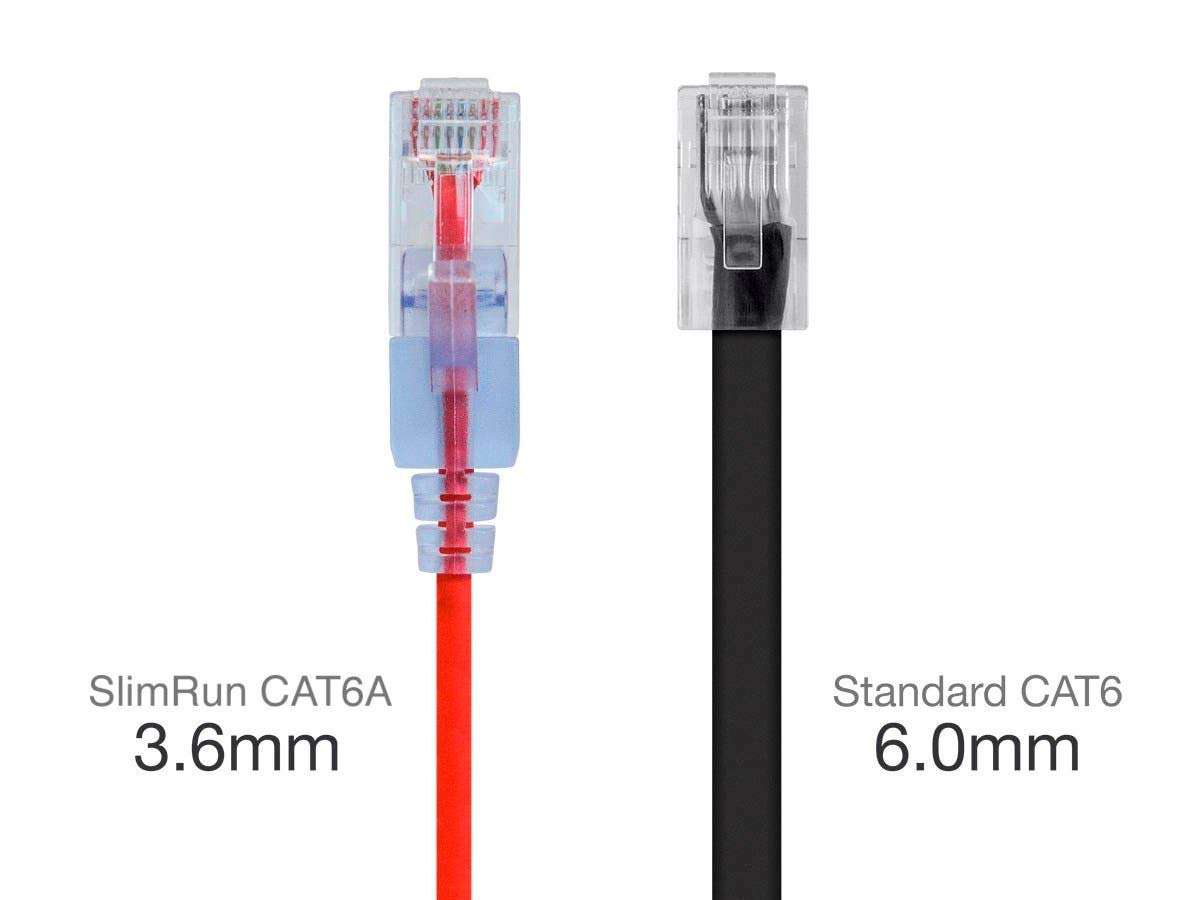Monoprice Cat6A 2ft Red 10-Pk Patch Cable UTP 30AWG 10G Pure Bare Copper Snagless RJ45 SlimRun Series Ethernet Cable 3