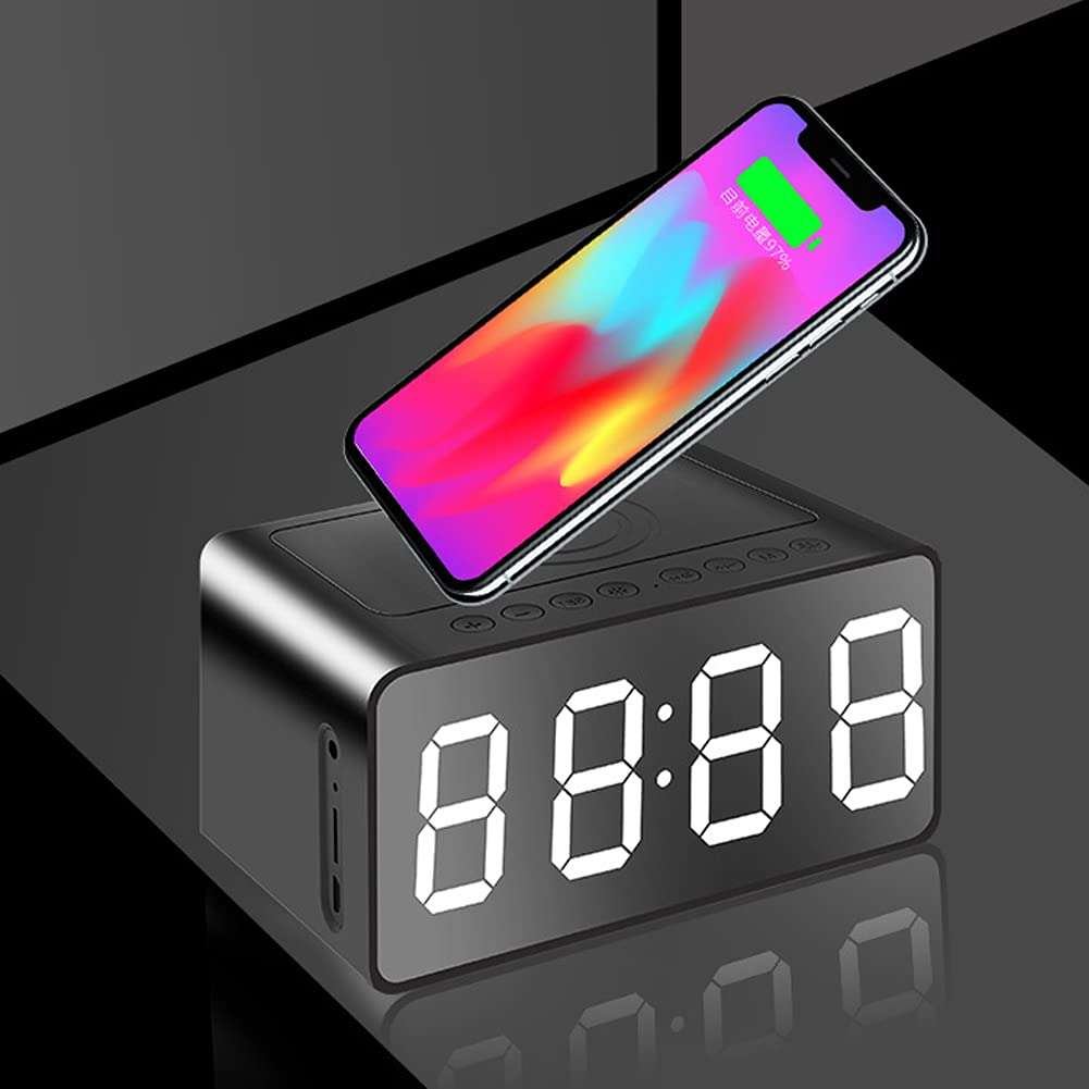 Digital Alarm Clock, Bluetooth Wireless Music Speaker, 2 in 1 HD Bluetooth Speakers and Bluetooth Speaker with Built-in FM Radio for Bedroom Office Bedside Mobile Phone Chargeable(Black) 6