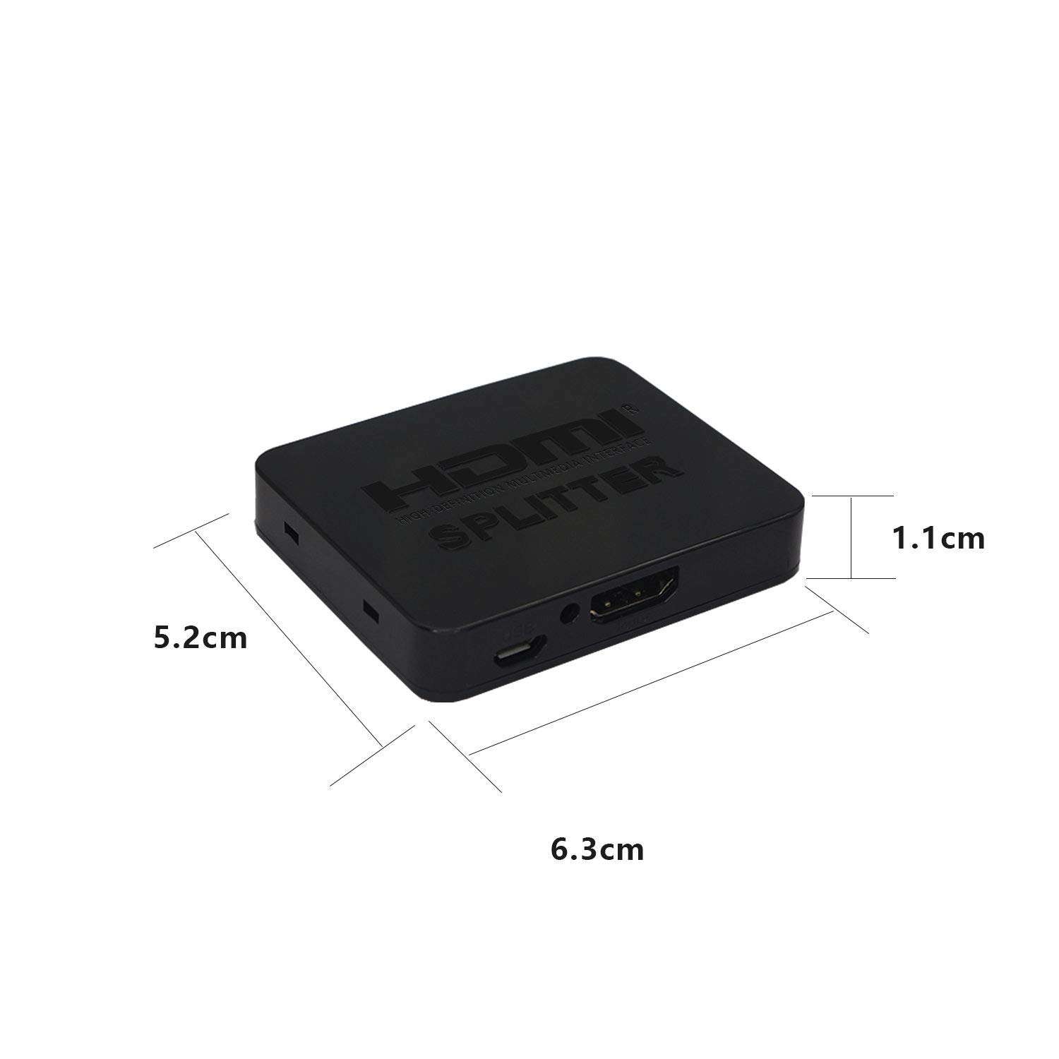 HDMI Splitter 1 in 2 Out,YAODHAOD HDMI Male to Dual HDMI Female Converter for Duplicated-Mirror Dual Monitor Support 3D 4K@30HZ Full HD 1080P for DVD Players/PS3/HDTV/STB and Most LCD Projectors (USB 5