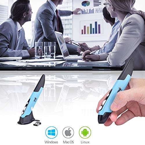 Wireless Optical Pocket Pen Mouse,Promi 2.4 Ghz USB 3.0 Wireless Optical 2-in-1 Digital Pen Mouse & Adjustable 800/1200/1600 DPI,Ergonomic Mouse for MacBook Notebook Desktop (Blue) 2