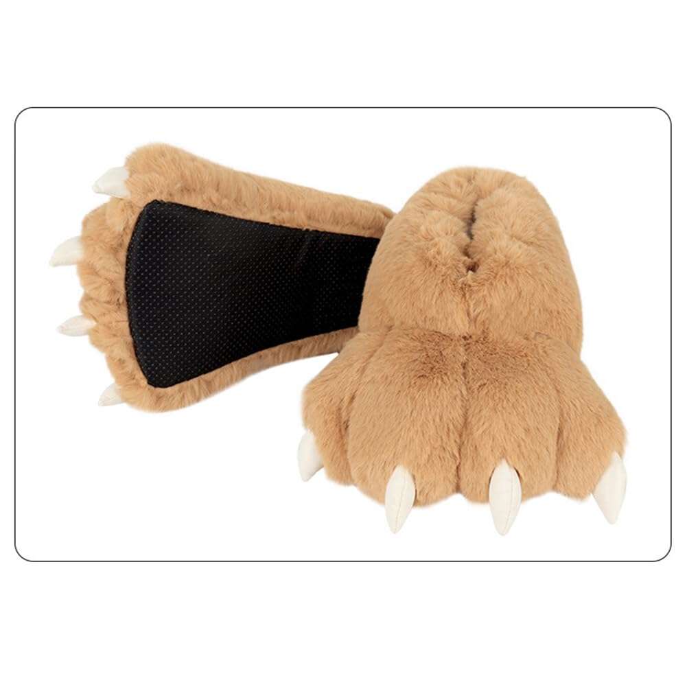 Animal Paw Slippers Plush Warm Home Closed Back Shoes Fluffy Funny Furry Bear Claw Anti Slip Slippers for Kids Boys Girls Adults Women Cosplay Holiday Indoor Winter (Camel) 6