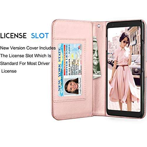 Pixel 3A XL Case, Wallet Case For Google Pixel 3A XL, Tekcoo Luxury Cash Credit Card Slots Holder Carrying Folio Flip PU Leather Cover Cases [Detachable Magnetic Hard Case] Kickstand Strap [Rose Gold] 6