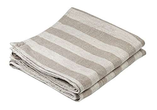 BLESS LINEN Jacquard Striped Pure Linen Hand Kitchen Towel 2-Pack, 16 x 30 Inches, Grey/White 1