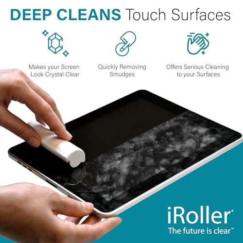 iPad Screen Cleaner by iRoller - Pack of 3 - No Need for Spray or Wipes, Liquid Free - Reusable & Washable -Portable Phone Screen Cleaner for Touchscreen- Ideal for Smartphone, Macbook, Monitor - 3.5" 2