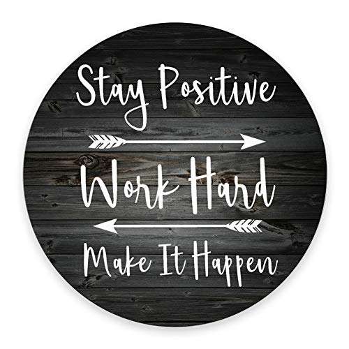 SSOIU Gaming Mouse Pad Custom, Stay Positive Work Hard and Make It Happen Inspirational Quotes Art Rustic Black Old Wood White Quote Round Mouse pad 1