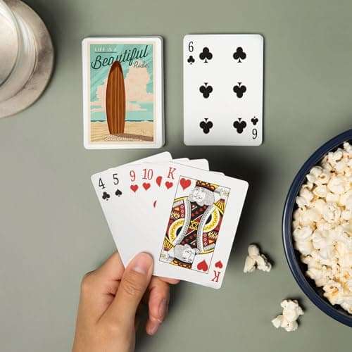 Santa Barbara, California, Life is a Beautiful Ride, Surfboard, Letterpress Press (52 Playing Cards, Poker Size Card Deck with Jokers) 2
