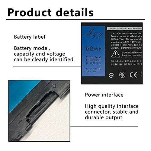 MYY GJKNX Laptop Battery Replacement for Dell Latitude 5480 5580 5280 5590 5490 E5480 E5580 E5490 E5590 Precision 15 3520 3530 Series GD1JP 0GD1JP DY9NT 0DY9NT 5YHR4 451-BBZG [7.6V 68Wh 8500mAh] 4