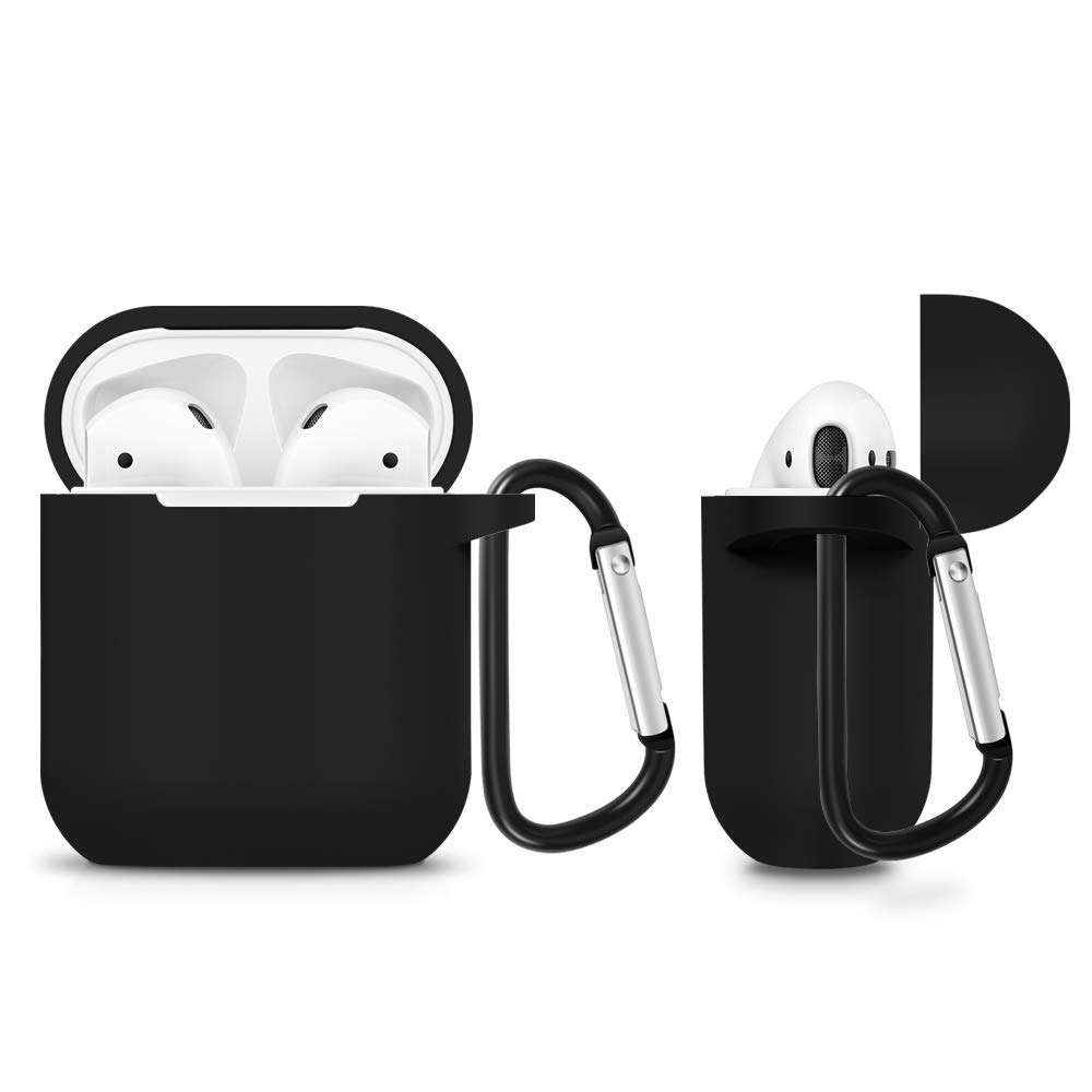 ZALU Compatible for AirPods Case with Keychain, Shockproof Protective Premium Silicone Cover Skin for AirPods Charging Case 2 & 1 (Airpods 1, Black) 2