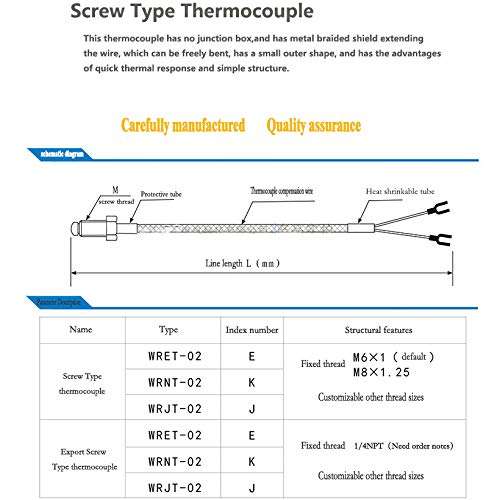 Bending Shield Compensation Wire K Type Probe Thermocouple Sensor with Threaded Connection for Gas Furnaces, Boilers and Water Heaters (thermocouple Probe Total length-3m) 3