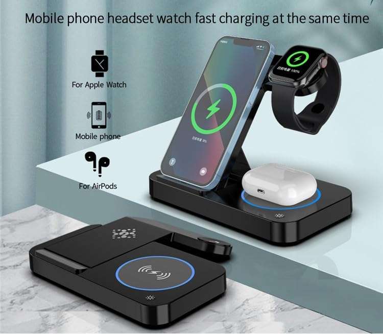 Wireless Charging Station for Apple Products&Kindle: 4-in-1 Charger for iPhone 16/15/14/13/12/11 Pro Max/X/SE, Apple Watch Series 2-10/SE/Ultra, AirPods Pro 4/3/2 (Adapter Not Included) (White) 3