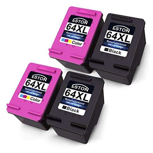 ESTON 64XL Remanufactured Replacements for HP 64XL 64 XL Black & Tri-Color Ink Cartridges, 4 Pack (N9J91AN N9J92AN) for HP Envy Photo 6252 6255 6258 7155 7158 7164 7855 2