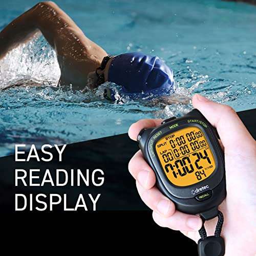 dretec Digital Stopwatch Timer Waterproof Backlight Alarm Calender for Swimming Running Training Kids Coaches Black 3