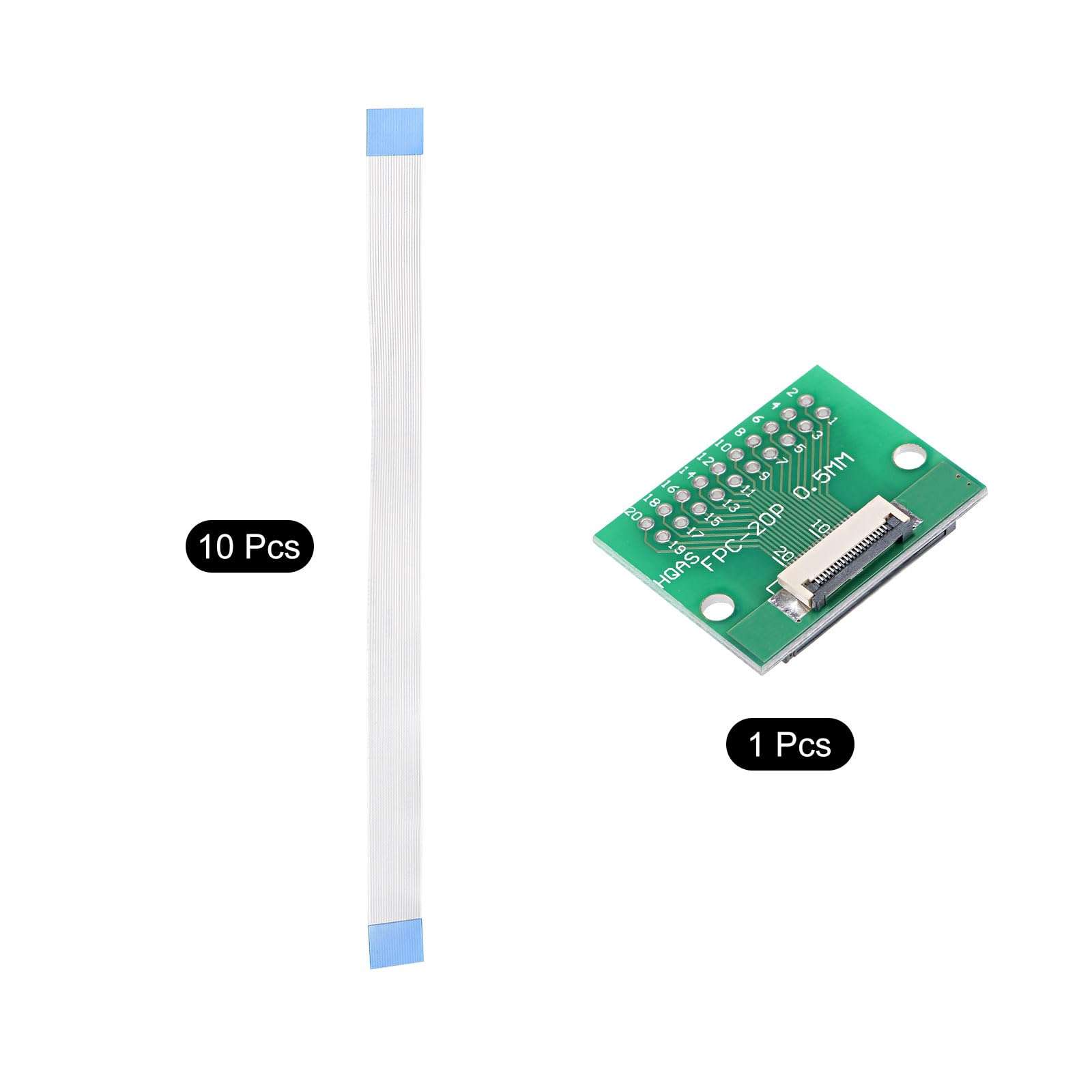 MECCANIXITY 20 Pins FFC FPC 0.5mm 1mm Pitch to DIP 2.0mm and Flexible Flat Cable 150mm 0.5mm Pitch for FPC/FFC LCD TV Car Audio DVD Player 4
