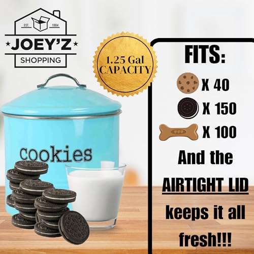 JOEY'Z Vintage Cookie Jar/Candy Jar/Cookie Tin with Airtight Lid Cookie Jars for Kitchen Counter (Turquoise Farmhouse Style) 3