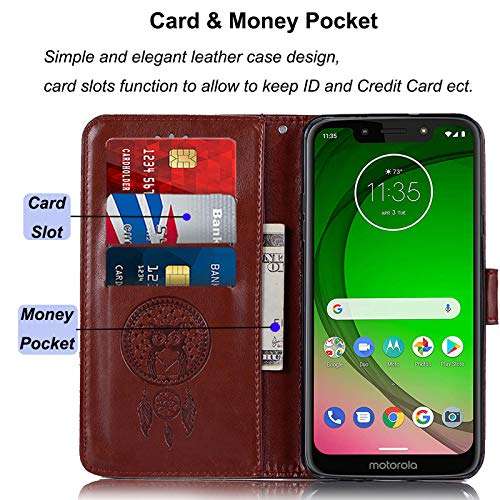 Sidande for Moto G7 Play Case, for Moto G7 Optimo Case, [Wrist Strap] Luxury PU Leather Wallet Flip Protective Phone Case Cover with Card Slots and Stand for Motorola Moto G7 Play Phone Brown 3