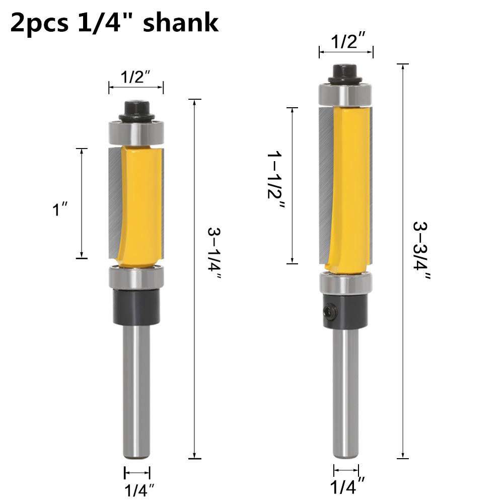 Professional 1/4'' Shank Top and Bottom Bearing Flush Trimer Bit 2 pcs Set Great for Edging, Veneer, or Laminate 2