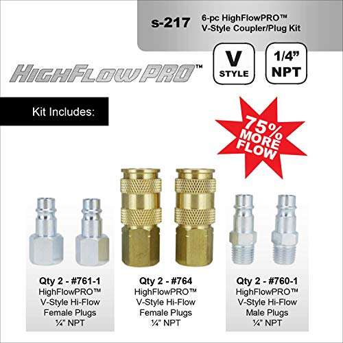 Milton S-217 1/4" NPT V Style Coupler and Plug Kit - 6 Piece 4