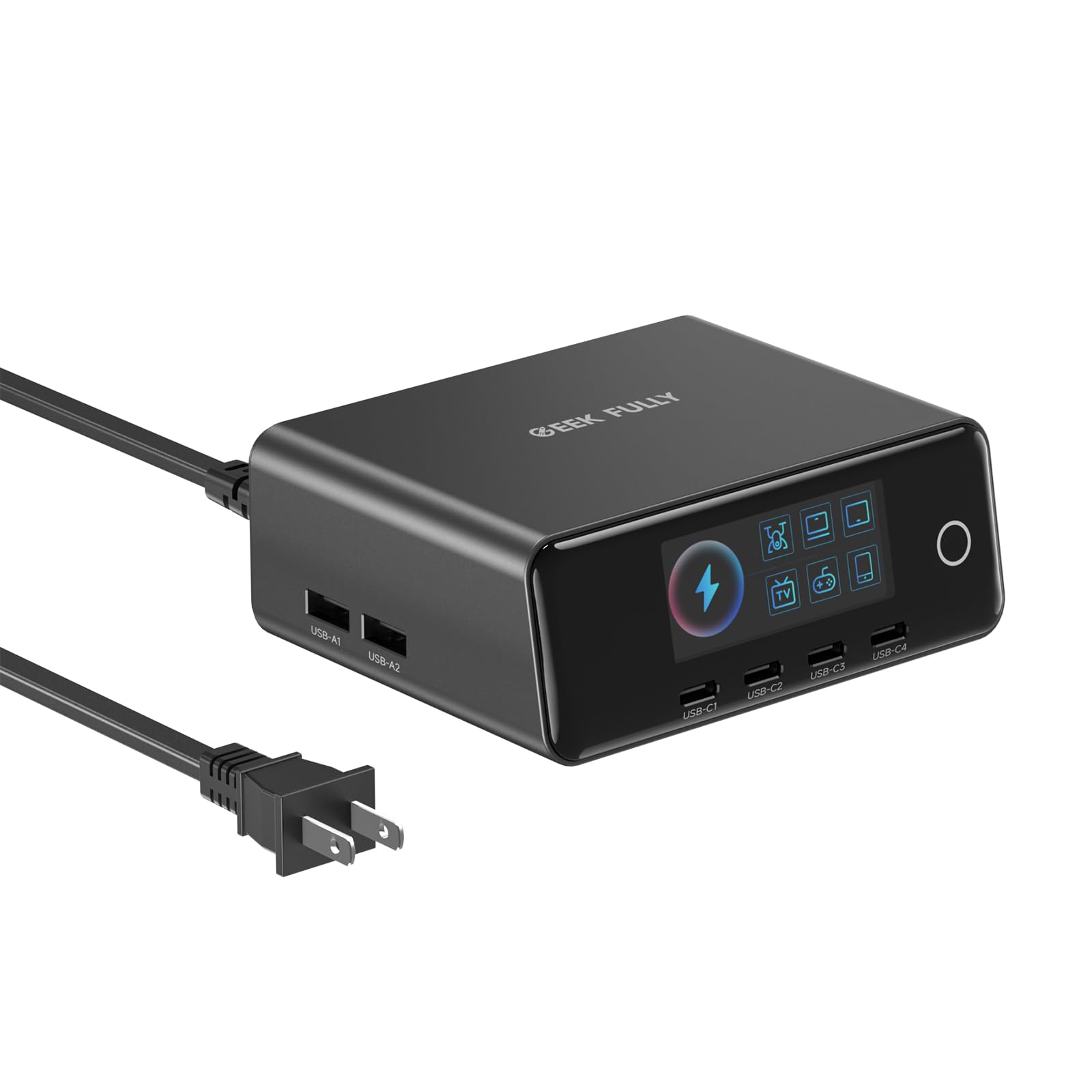 240W GaN Charger, 6-Port USB C Charger with 140W Max PD 3.1 Port, TFT-Screen Display Desktop Charging Station Adapter for MacBook Pro/Air M3/M2, Laptops, iPhone 17/16, Galaxy S24/S23, iPad, Steam Deck 1