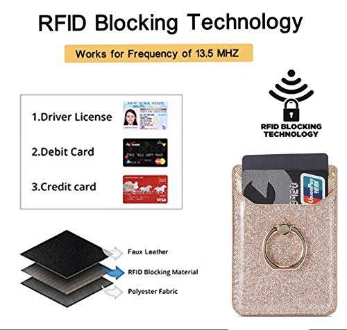 BIAJIYA Phone Card Holder RFID Wallet Credit Adhesive Cell Case Stick-on for Back of Phone For iphone 13series/12 Pro MAX/Samsung Galaxy/Most Smartphones (RoseGold) 2