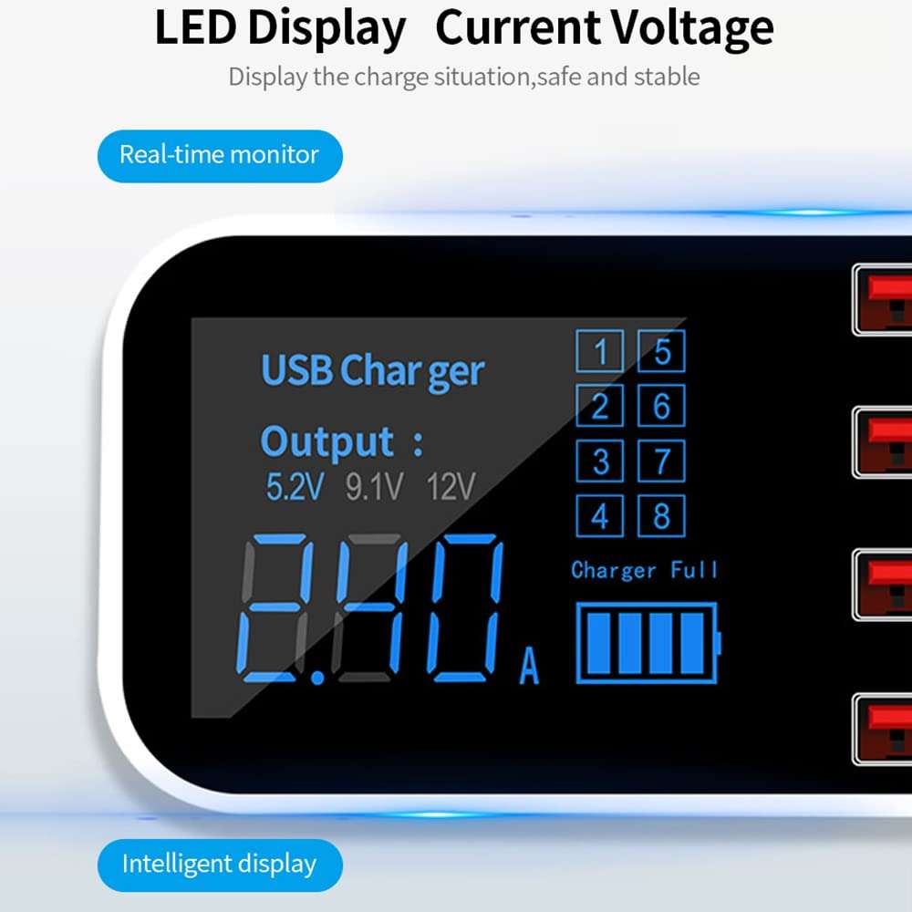 Ketsicart A9S+ 8 Port Car Charger with LED Display Type-C QC3.0 Quick Charging ligent Portable Safe Vehicle Charger Station 5
