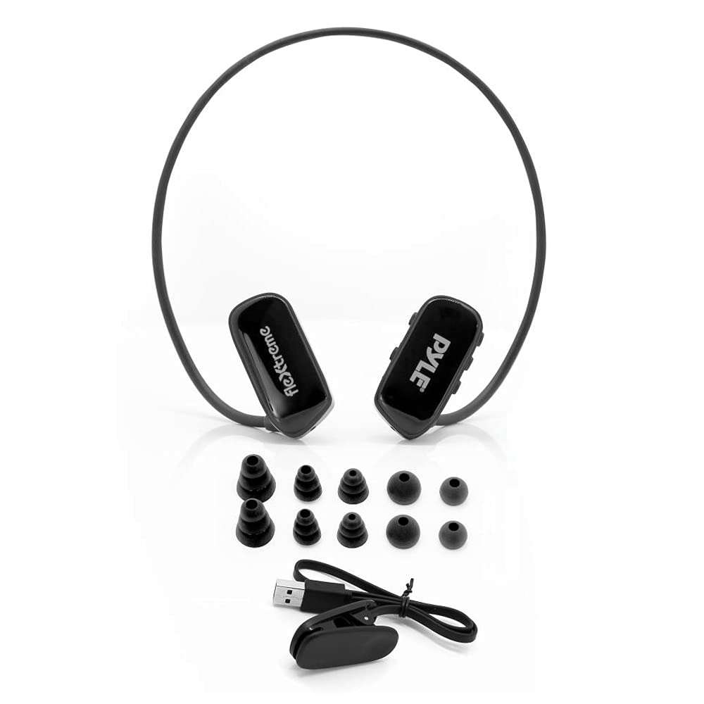 Pyle MP3 Player Bluetooth Headphone - Waterproof Swim IPX8 Flexible Wrap-Around Style Headphones Built-in Rechargeable Battery Bluetooth w/ 8GB Flash Memory & Replacement Earbuds - PSWP28BK Black 3