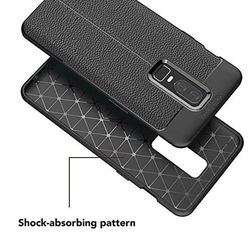 NALIA Silicone Case Compatible with OnePlus 6, Ultra-Thin Leather Look Protective Case Cover Slim Premium Hard Case Slim Mobile Phone Case Smart Phone Bumper Soft – Black 2