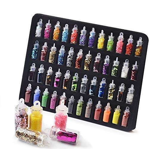 ELDERWAND Acrylic 3D Glitter Powder Manicure Set of Nail Stickers, Nail Art Tool for Nail Decoration (Multicolour) - Set of 48 Bottles 3