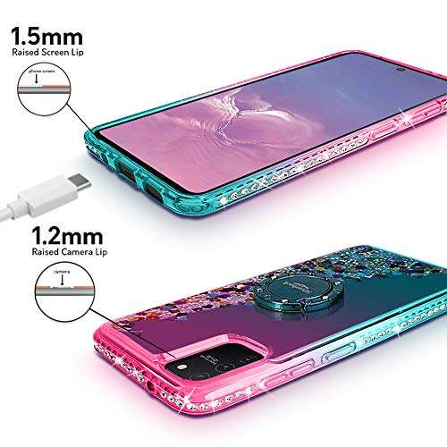 Silverback for Galaxy S10 Lite 2020 /Galaxy A91 Case, Moving Liquid Holographic Sparkle Glitter Case with Kickstand, Girls Women Bling Diamond Ring Protective Case for Samsung S10 Lite -Green 3