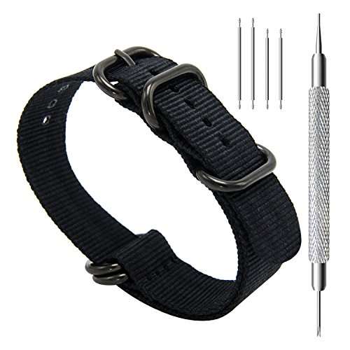 CIVO Heavy Duty G10 Zulu Military Watch Bands Premium Ballistic Nylon Watch Strap 5 White Rings with Stainless Steel Buckle 20mm 22mm 24mm … (Smoke Grey, 24mm) 1
