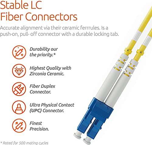 BEYONDTECH 3m (9.84 ft) LC to LC Fiber Patch Cable – UPC Single-Mode Duplex Fiber Optic Cable – 9/125µm core, Compatible with OS1 & OS2 – LSZH PUREOptics Series 2