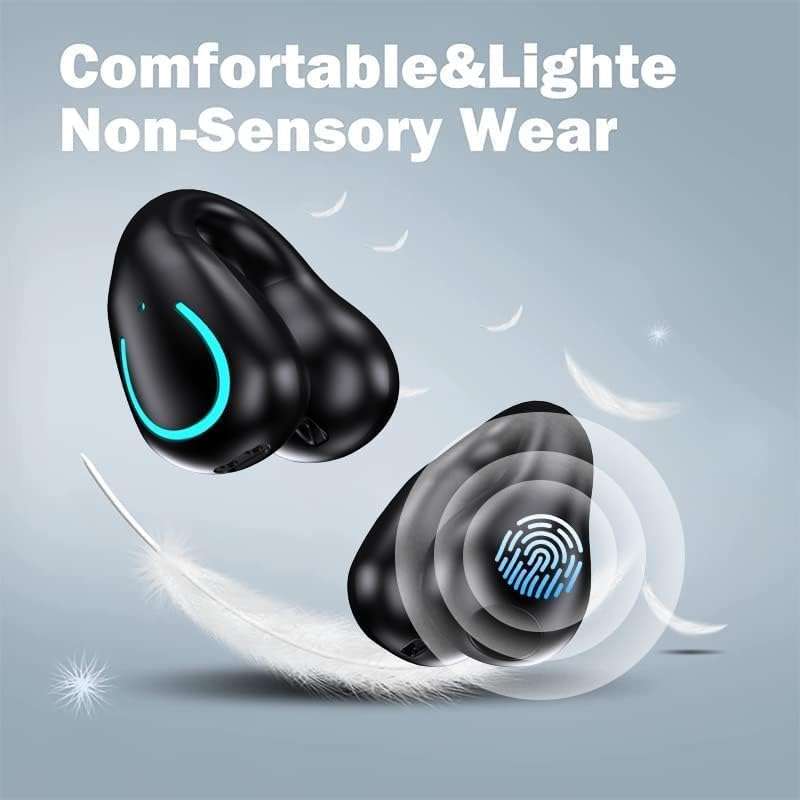 Open Ear Bone Conduction Earbuds Wireless Clip On Headphones with Digital Display Charging Case with Ear Hook Built-in Mic IPX7 Waterproof Bluetooth 5.3 Sport Earphones for Running Fitness Black 5