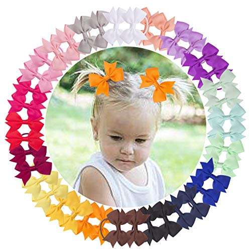 MOONSTON 40 Piece 2 Inch Pigtail Hair Bows Mini Tiny Bows Tie Elastic For Baby Girls Kids Toddlers In Pairs …