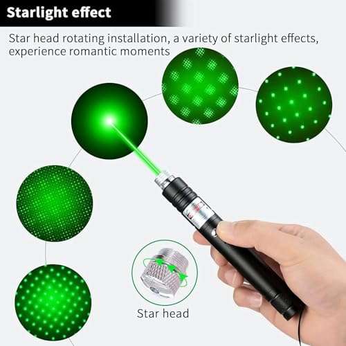 Cyahvtl Laser Pointer, Tactical Flashlights 2000 Metres Green Long Range High Power Handheld Flashlight, Rechargeable Laser Pointer for USB, with Star Cap Adjustable Focus Suitable for Projecto 2