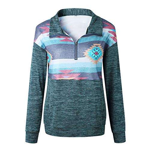 Goddessvan 2018 Womens Long Sleeve Print Zipper Sweatshirt Pullover Blouse Tops Pockets(Green,S) 5