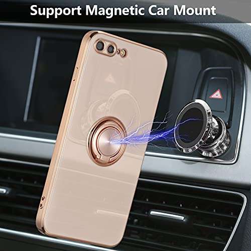 EYZUTAK Electroplated Magnetic Ring Holder Case, 360 Degree with Rotation Metal Finger Ring Holder Magnet Car Holder Soft Silicone Shockproof Cover for iPhone 7 Plus iPhone 8 Plus - Light Pink 4