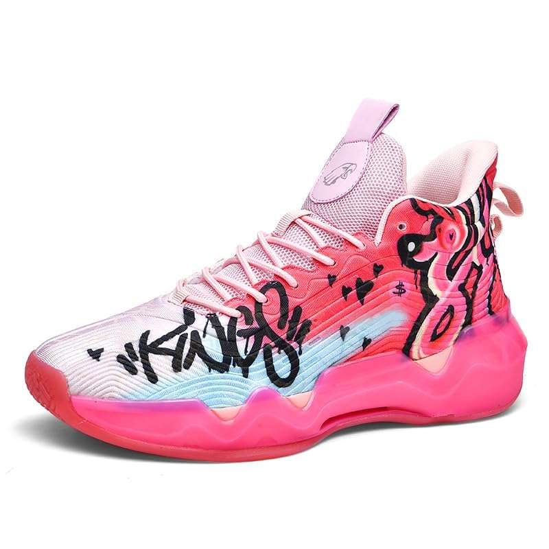 Bacury Women Men Basketball Shoes Colorful Fashion Sneakers Painting Running Sports Shoes Pink Red Size 8 2
