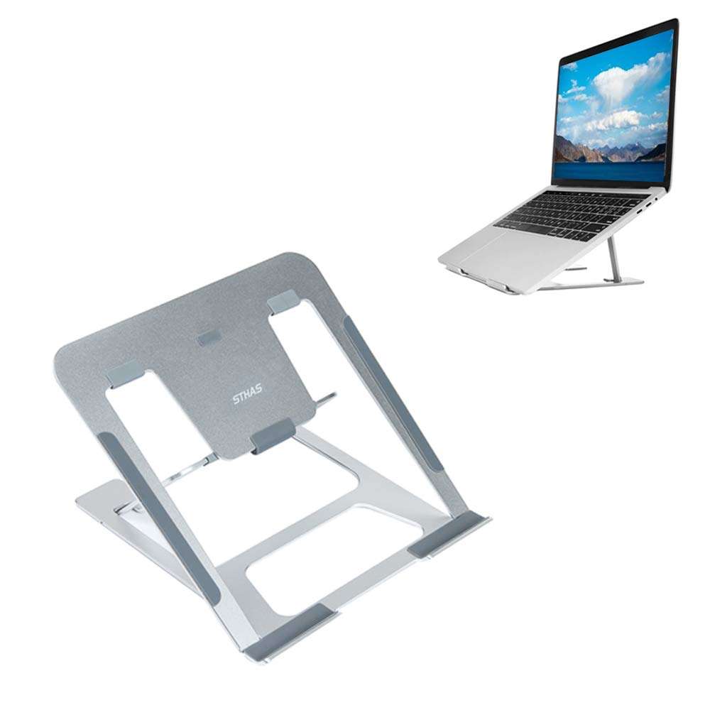 Laptop Stand Compatible with Apple MacBook Air/Pro Portable Laptop Riser Adjustable Foldable Notebook Stands Holder for Desk for Samsung, Lenovo and More Laptops up to 7"- 15" Silver, 2019 1