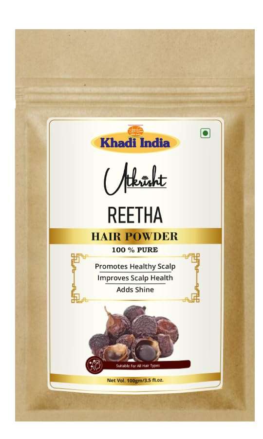 Utkrisht Khadi Reetha Hair Powder Pack 100g | Natural & Ayurvedic | Removes Dirt, Oil & Product Buildup | For Dry, Frizzy & Silky Hair | Healthy Scalp | All Hair Types | For Men & Women