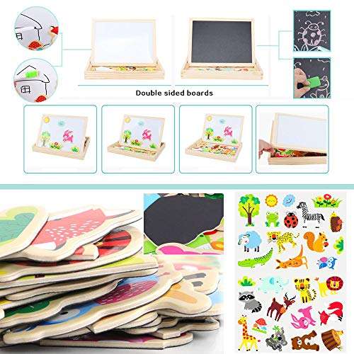 ODDODDY Educational Wooden Toys Magnetic Puzzles Art Easel Drawing Board Letters and Numbers Animals Puzzles Magnets Preschool Homeschool Supplies Learning Games Gifts for Kids Toddlers Boy Girl 6