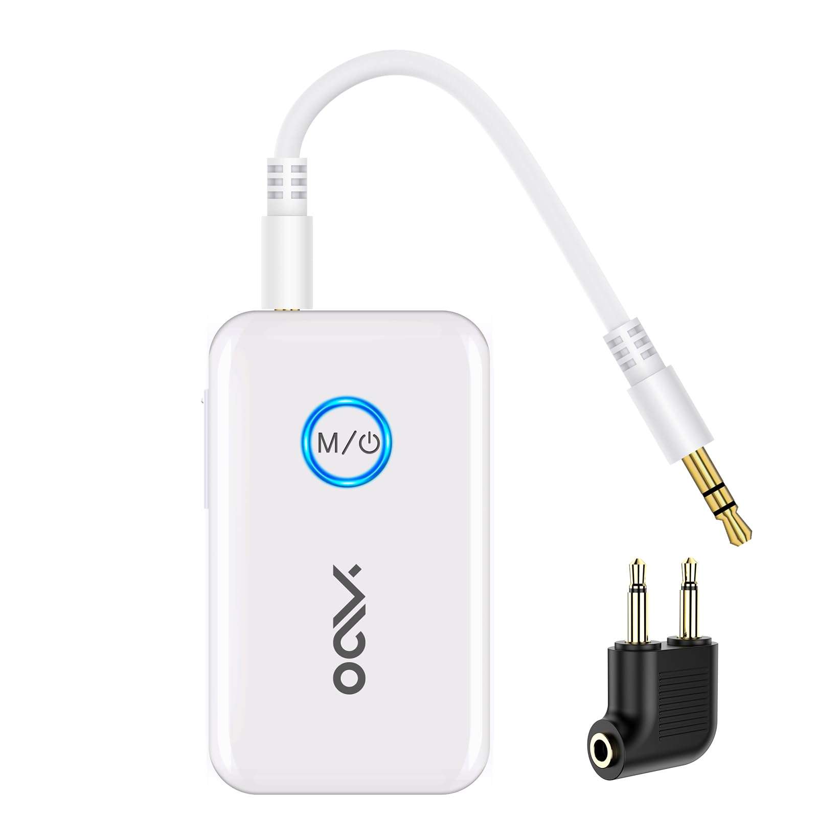 YMOO Bluetooth 5.3 Transmitter Receiver for 2 Wireless Headphones/Speaker/Airplane, 3.5mm Jack AUX Bluetooth Audio Adapter, 22h Long Range AptX Low Latency for Smarphone/Tablet/PC/TV/Home Stereo