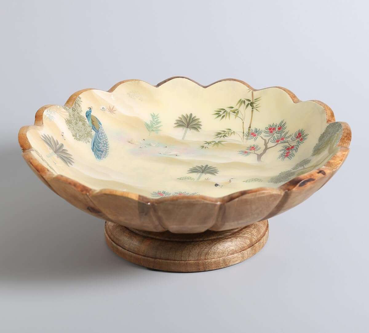 India Circus by Krsnaa Mehta Bird Oasis Wooden Fruit Bowl for Home Décor | Table Centerpiece, Storage Bowls Holder for Kitchen Counter, Mango Wood 12-Inch, Set of 1 3