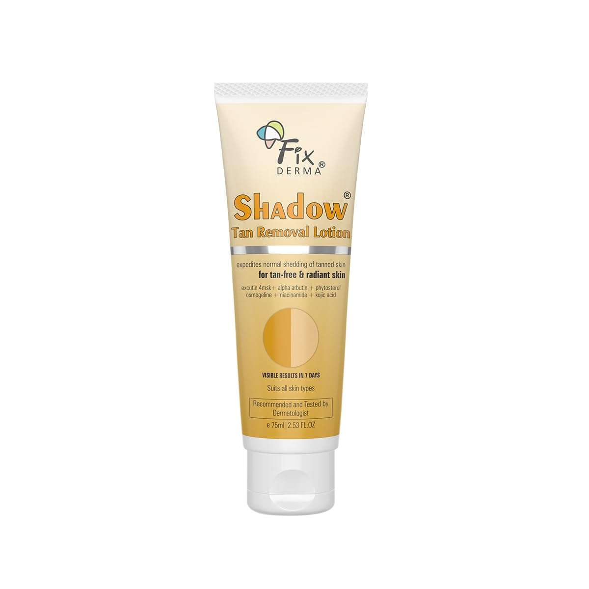Fixderma Shadow Tan Removal Lotion, Brightening & Revitalizing Face | Gentle Exfoliation | Smooth and Clear Complexation | Suitable for All Skin Types- 75ml 1