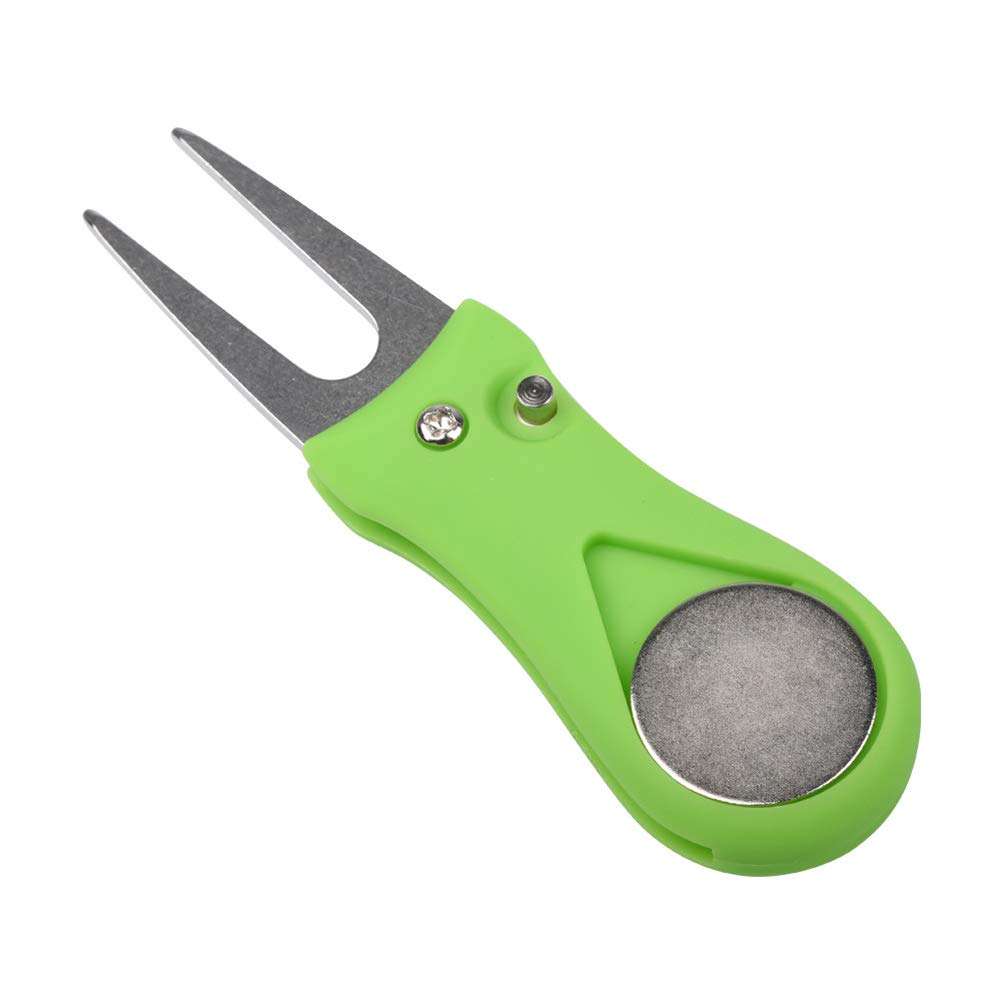 lasenersm 1 Piece Golf Divot Repair Tool Foldable Golf Divot Tool Foldable Magnetic Pop-up Button Stainless Steel Switchblade & Detachable Golf Ball Marker, Green 1