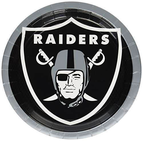 Oakland Raiders Round Plates (Pack of 8) - 9" - Premium Black, Grey & White Paper Party Plates - Ideal for Sports Events, Birthdays & Special Occasions